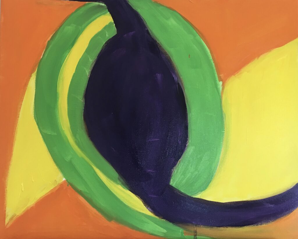 Intuitive painting green, yellow, orange and dark blue