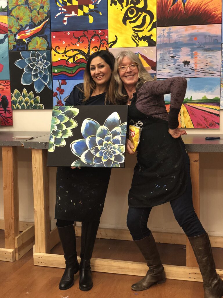 A participant at a Paint and Wine event at Visarts, Rockville MD claiming my demo painting as mine 😊