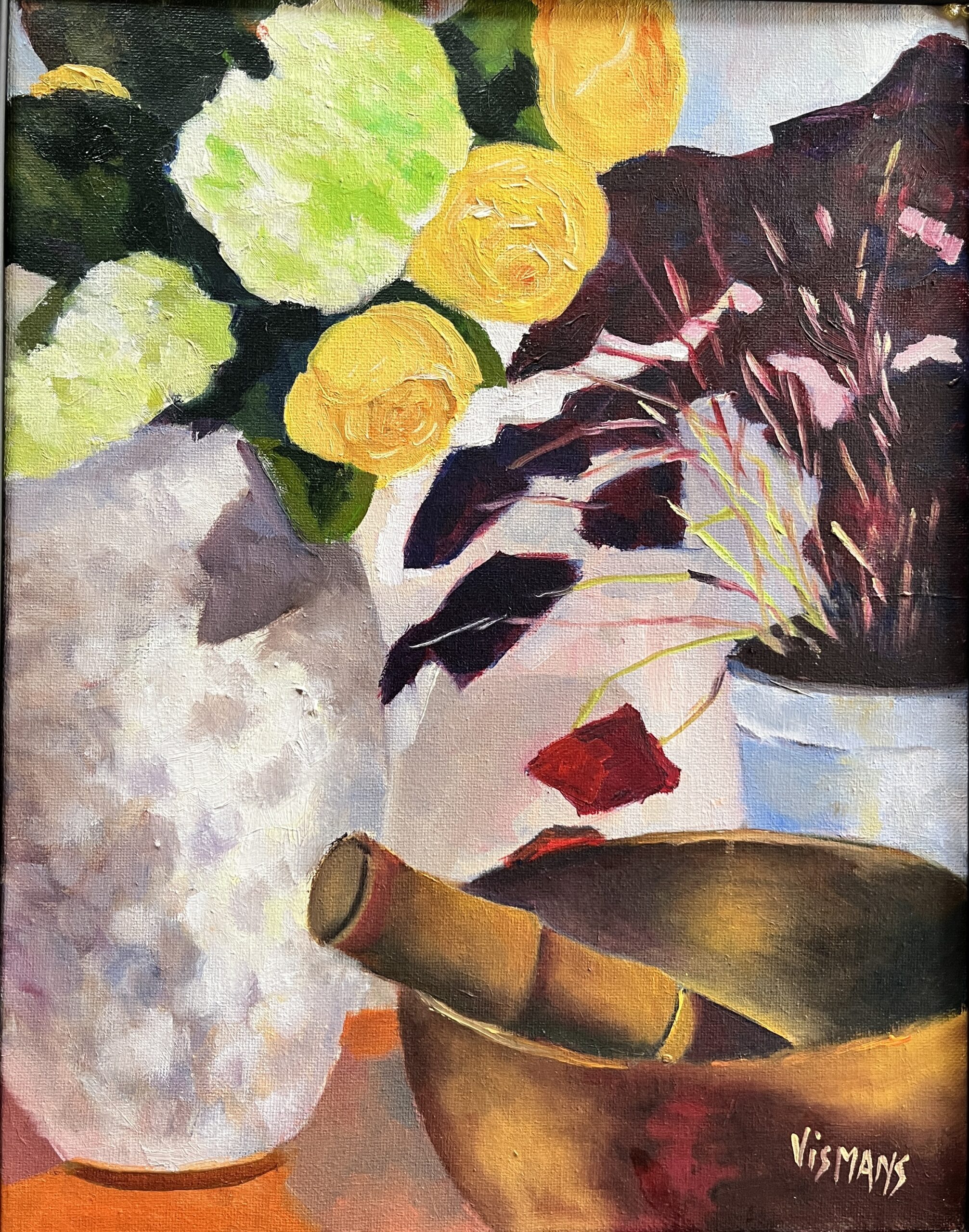 Roses and Shamrock oil on canvas painting - Elisabeth Vismans