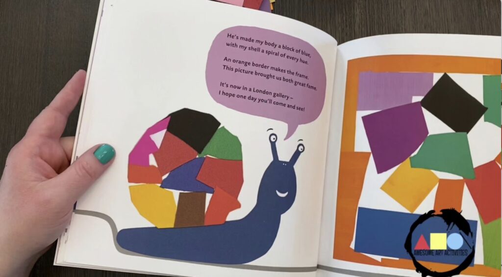 The page of a book with a picture of the snail, Henri Matisse's famous cut-out.