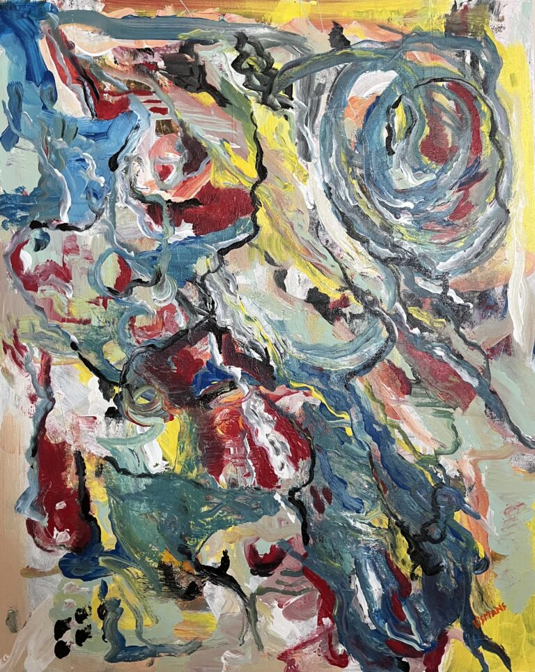 Colorful gestural painting on 30x40" canvas.