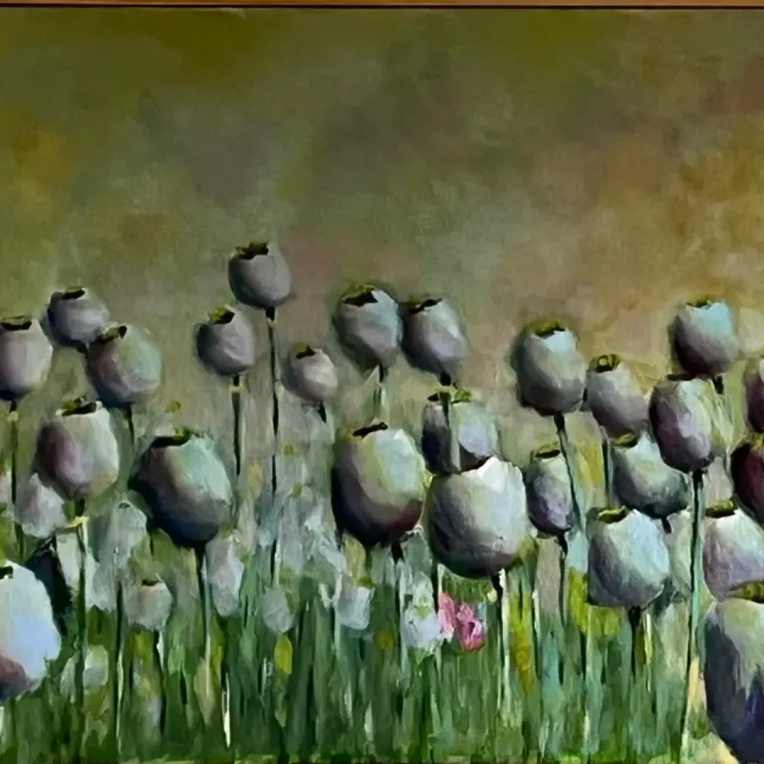 Poppy Pods, oil on 16x40" canvas, $1125